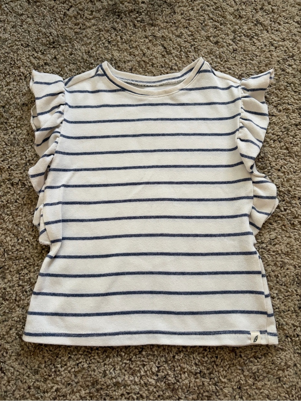 Girls' Cream & Navy Striped Ruffle Sleeve Top